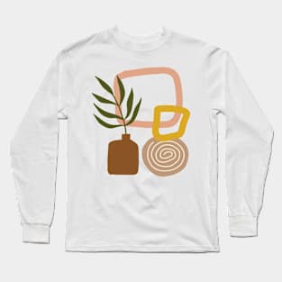 Minimal Modern  Abstract Shapes Leaf Terraccota  Vase Warm Tones  Design Long Sleeve T-Shirt